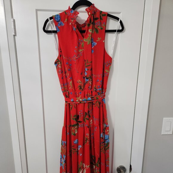 Calvin Klein Red Floral Dress Pleated Skirt - Picture 3 of 6